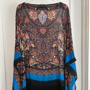 ETRO Milano 100% Silk Sheer Scarf Print Caftan Poncho Fringe Multi ONE SIZE EUC